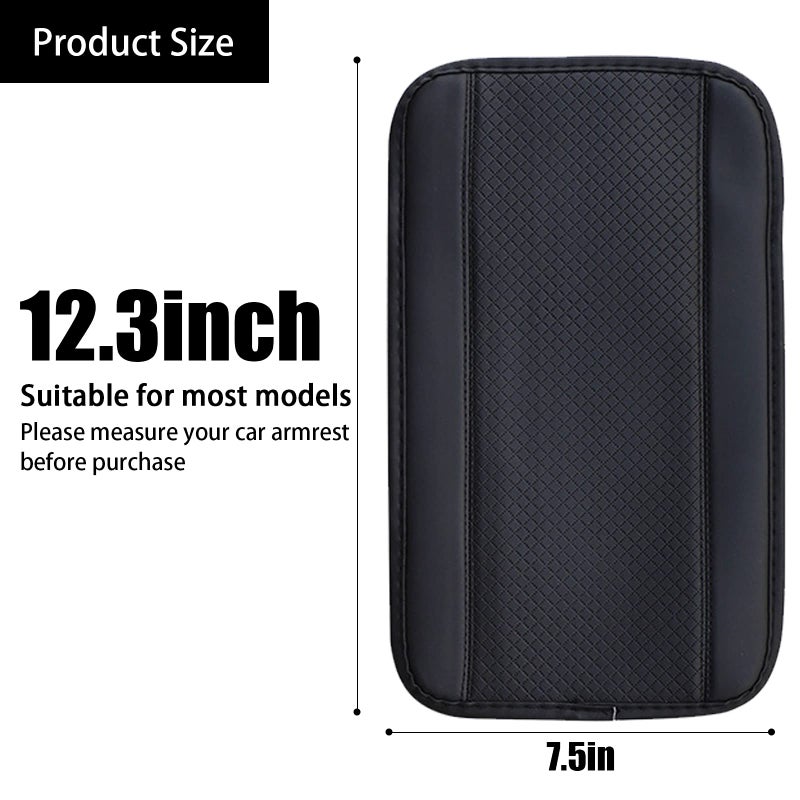 Miytsya Four Seasons Universal Armrest Box Mat  Fiber Leather Embossing  Waterproof Armrest Cover Center Console Mat Fit for Most Car  SUVs  Truck (Black) - Image 2